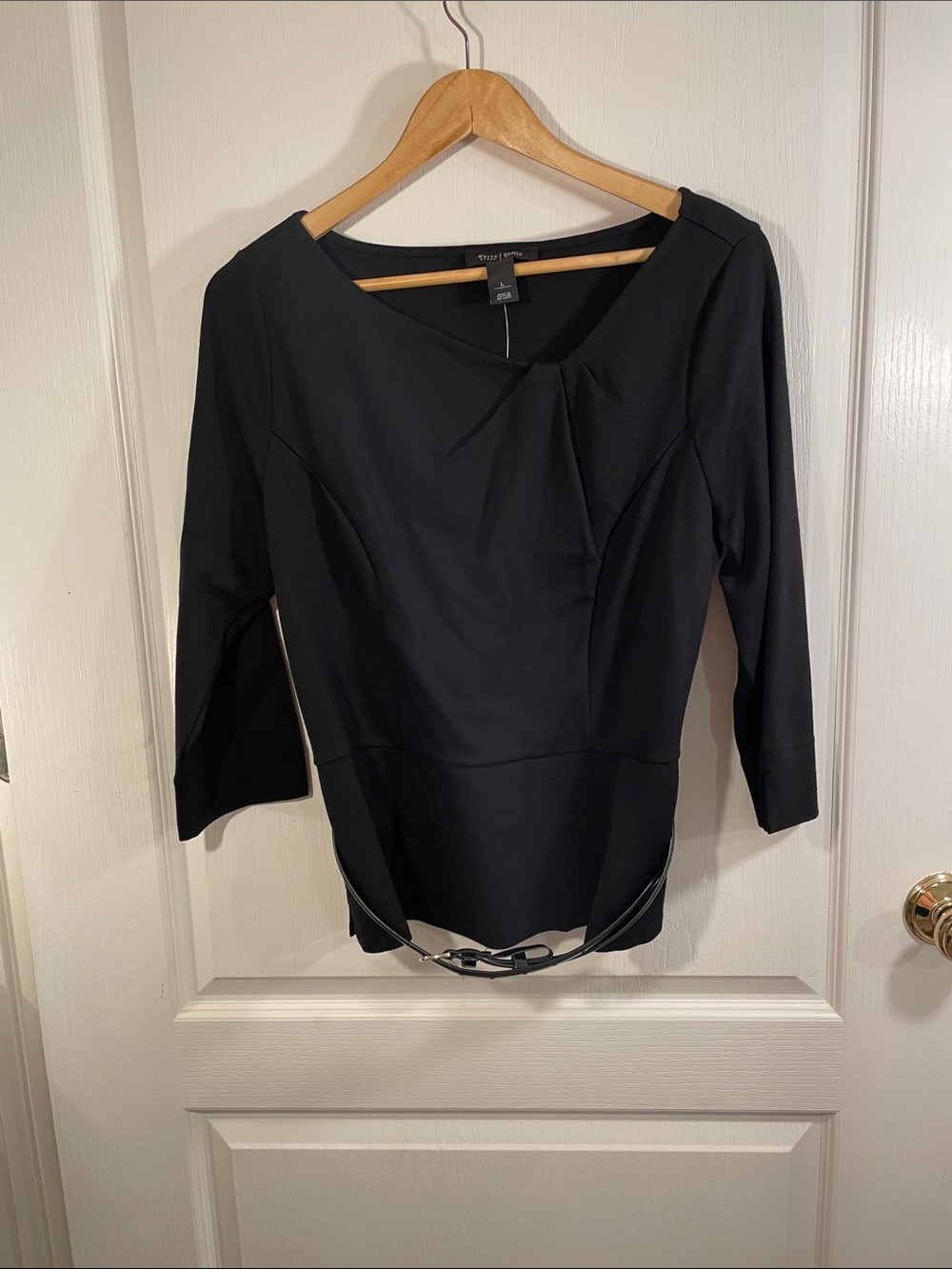 White House Black Market Black 3/4 Sleeve Twist-Neck Tunic